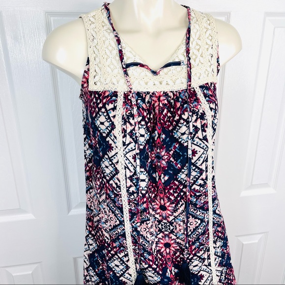 XHILARATION tunic top Aztec vibrant boho lace sleeveless long shirt S purple - Picture 7 of 8